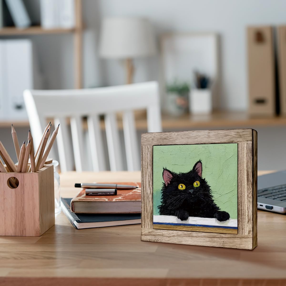 Funny Black Cat Wooden Plaques Desk Decor, Whimsical Tabletop Sign for Cat Lovers, Unique Gift for Home Office, Kitchen, Bedroom Decor
