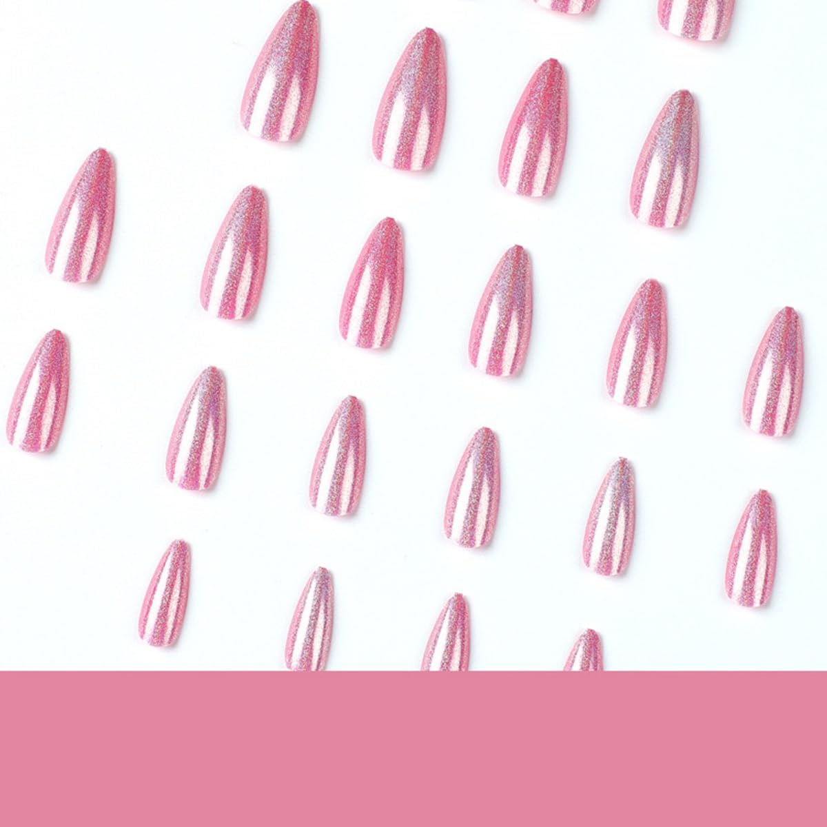 CTTHNBD Press on Nails Almond - Medium Fake Nails with Chrome Colorful Design - Pink False Nails Press ons - for Women 24 Pcs