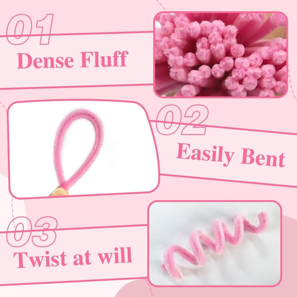 620 Pieces Pipe Cleaners Craft Set, 600 Pcs Pastel Chenille Stems with 20 Pcs Flower Stems, Craft Supplies Bulk for DIY Art and Craft Projects Creative Gift Wrapping Party Decorations(Macaron Series)