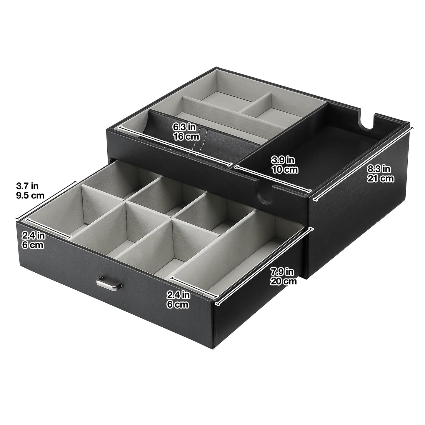 ProCase 2 Layers Valet Tray Gift for Men, Nightstand Organizer EDC Dump Catchall Trays with Phone Charging Station, Dresser Top Table Beside Entryway Storage Box -Black