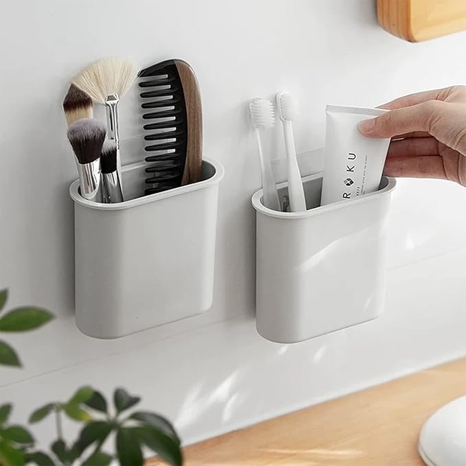 2 Packs Toothbrush Holders Wall Mounted, Self Adhesive Tooth Brush Holder for Bathroom Electric Toothbrush Toothpaste Razor Bathroom Accessories(Grey