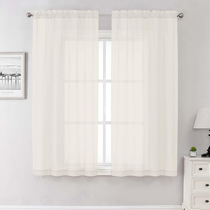 Lecloud Ivory Sheer Curtains 68 Inch Length 2 Pcs, Light Filtering Rod Pockets Bedroom Curtains for Living Room, Farmhouse Window Voile Soft Drapes for Bathroom Home Office, Each Panel 42" W x 68" L