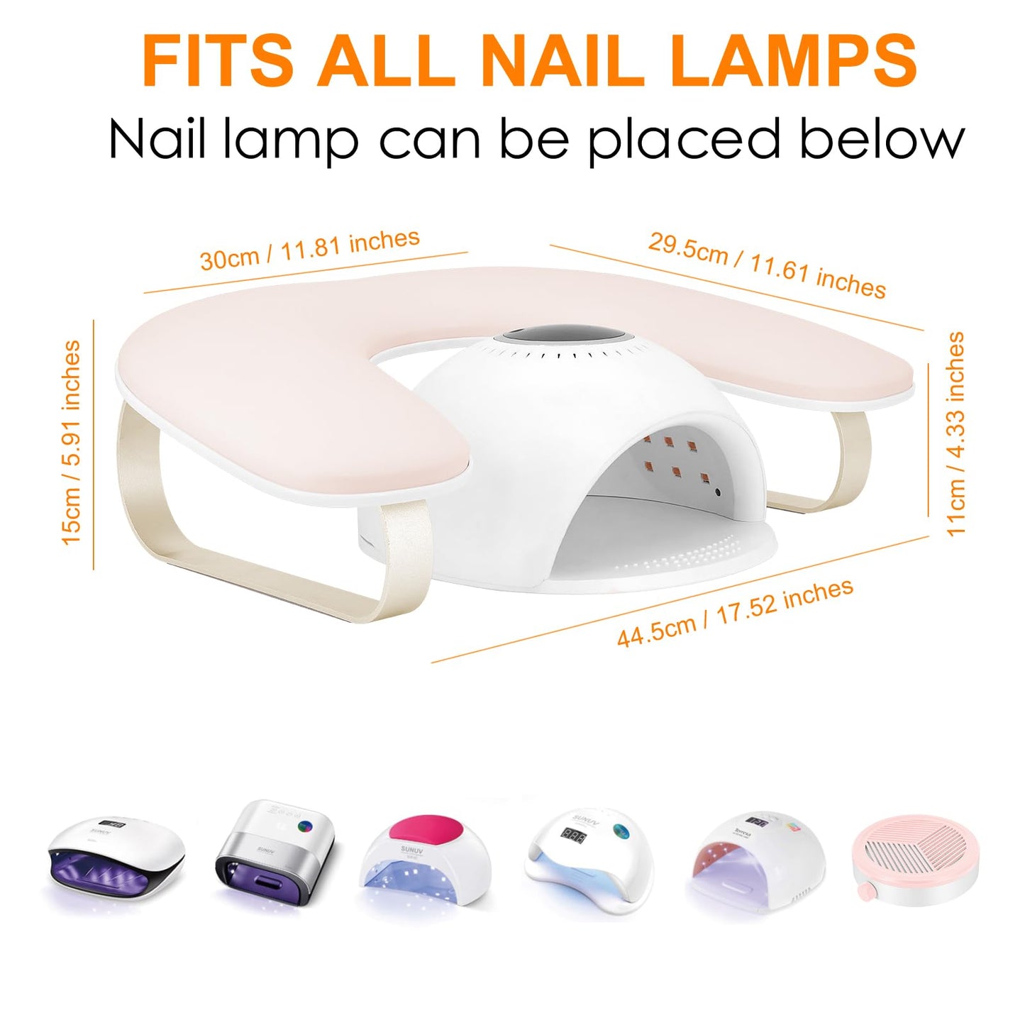 Arm Rest for Nails Tech Upgraded 10° Inclined, U-Shaped Manicure Nail Arm Rest Stand, Pink Nail Armrest for Nail Tech Hand Rests with Gold Aluminum Alloy Holder Non-Slip
