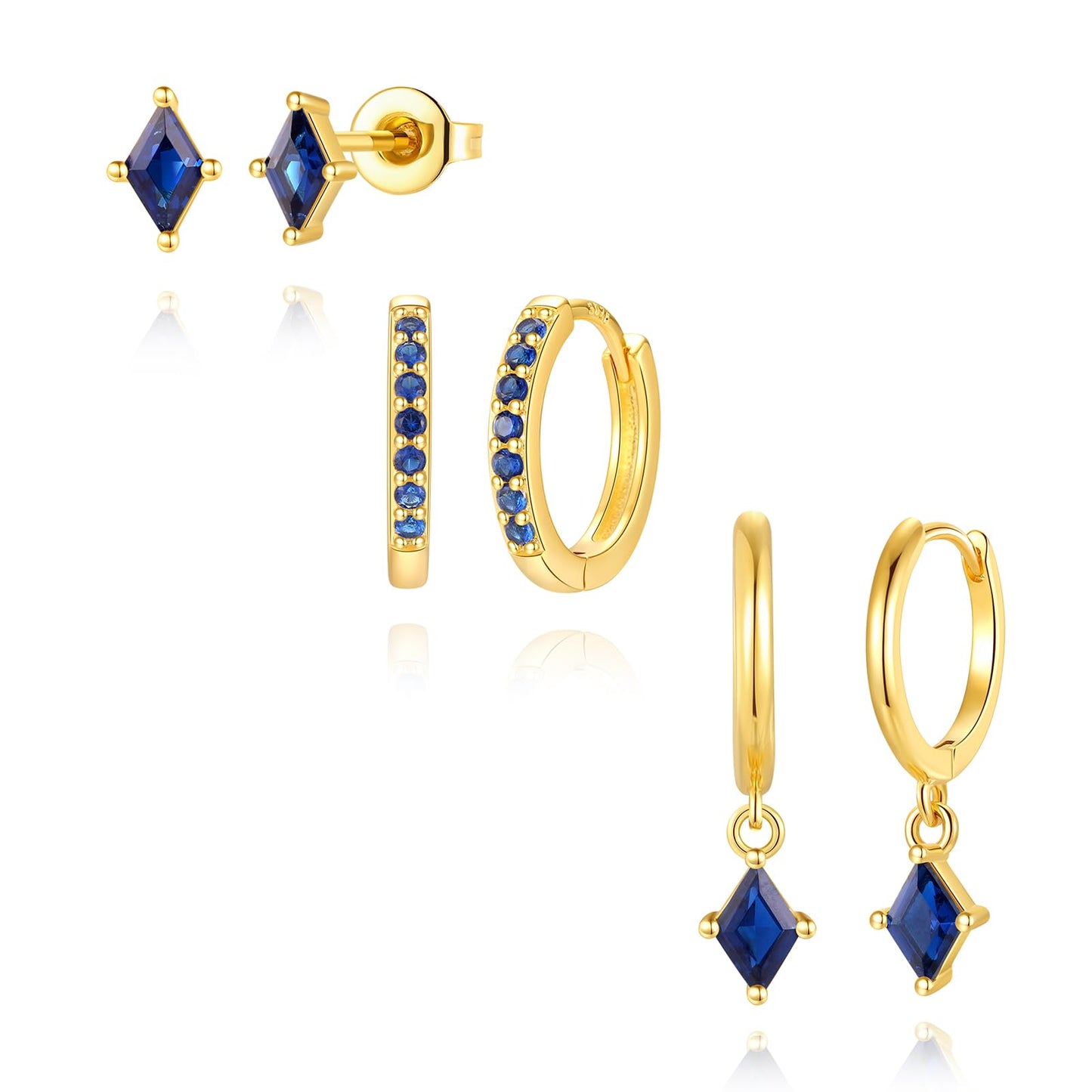 Gold Hoop Earrings Set for Women, Dainty 14K Gold Plated Dark Blue Earrings, Hypoallergenic Trendy Small Earring Stacks Multiple Piercing, Huggies Earring for Women Blue
