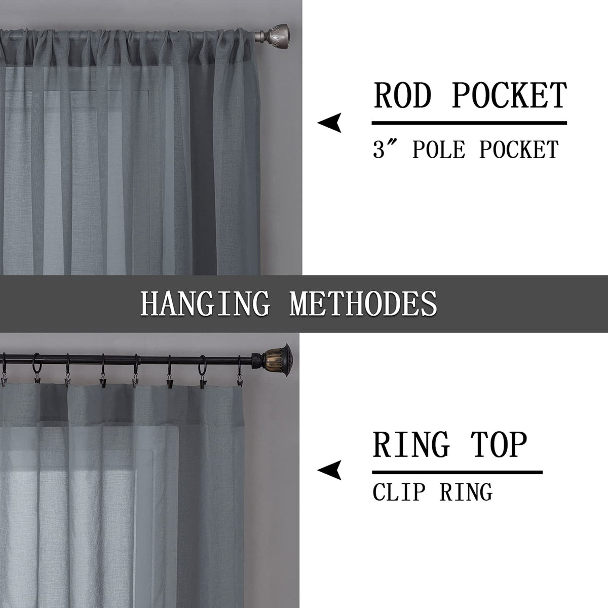 Short Sheer Curtains Linen Textured Bedroom Curtain Sheers Light Filtering Rod Pocket Voile Curtains for Living Room