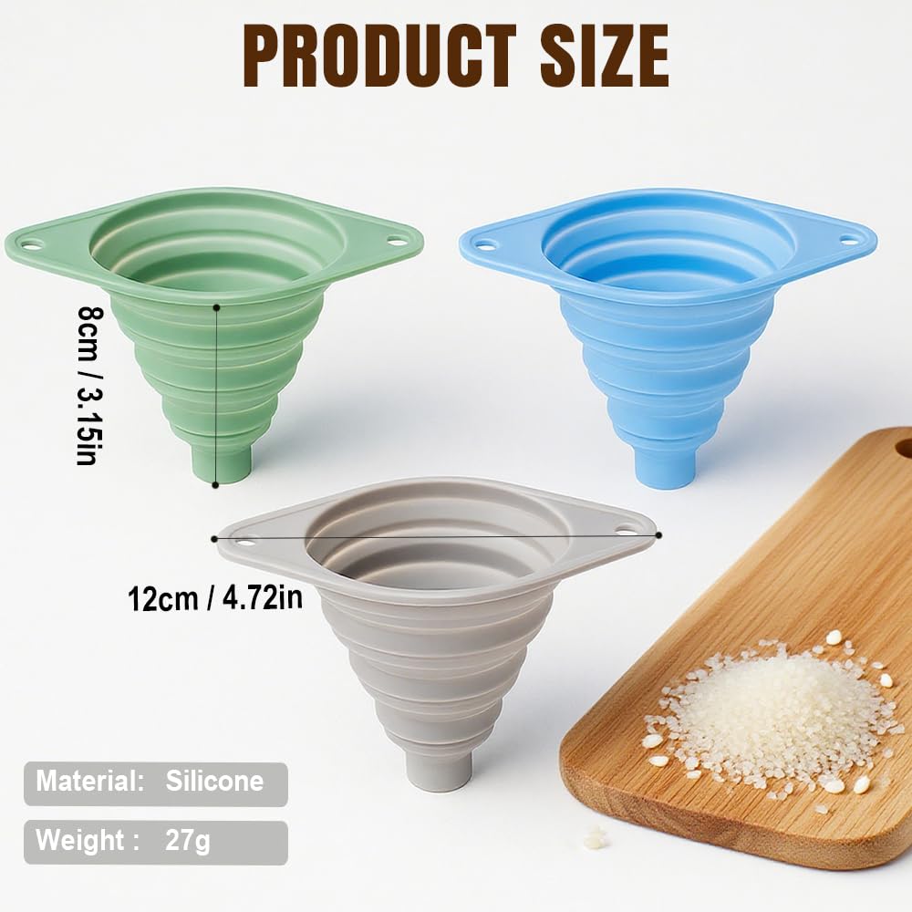 Kitchen Funnel Set, 2025 New Food Grade Silicone Collapsible Small Funnel for Kitchen Use, Kitchen Funnels for Filling Water Bottle Liquid Transfer Kitchen Gadgets (3 pcs)