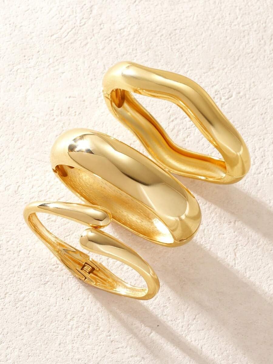 Chunky Gold Bangle Bracelets for Women, 14k Gold Plated Dainty Cuff Stackable Bangles Set, Trendy Bracelet Stack Fashion Jewelry Gifts (03-GOLD)
