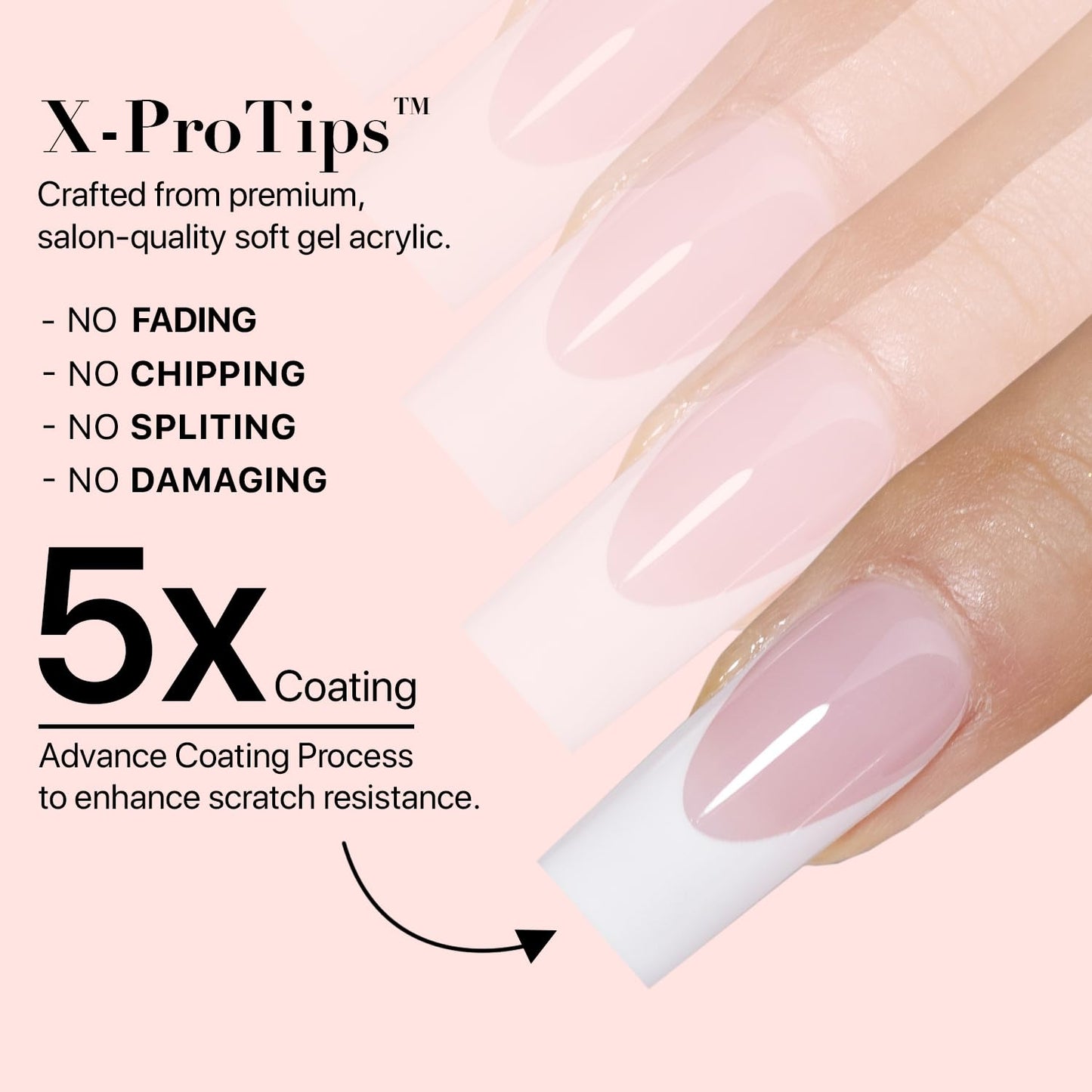 SXC Cosmetics French Tip Press On Nails Pink Medium Square 150 Pieces in 15 Sizes Ultra Fit with Pre-applied Tip Primer and Base Coat, No Need to File Fake Nails for Nail Art DIY X-Pro Tips