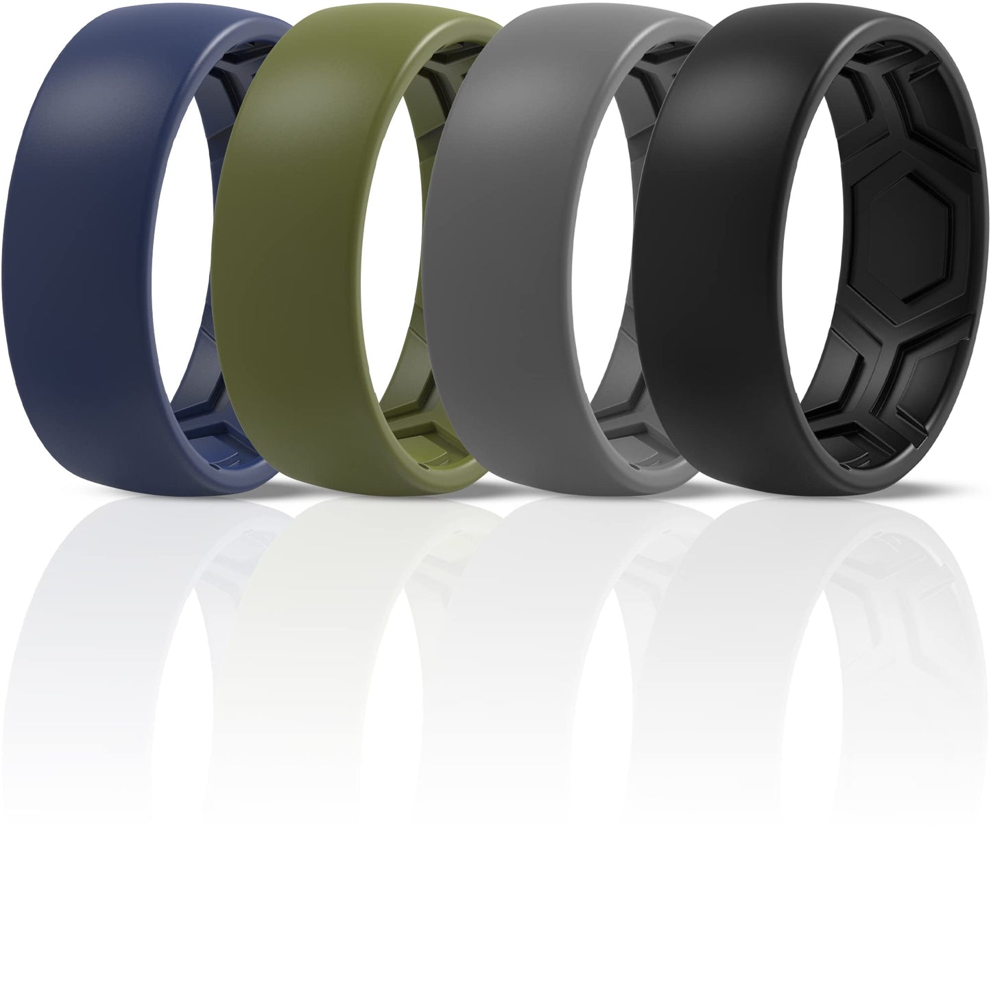ThunderFit Men's Patterned Silicone Rings, 8mm Wide 2.2mm Thick Rubber Bands,Variety Multipack 1,4,7