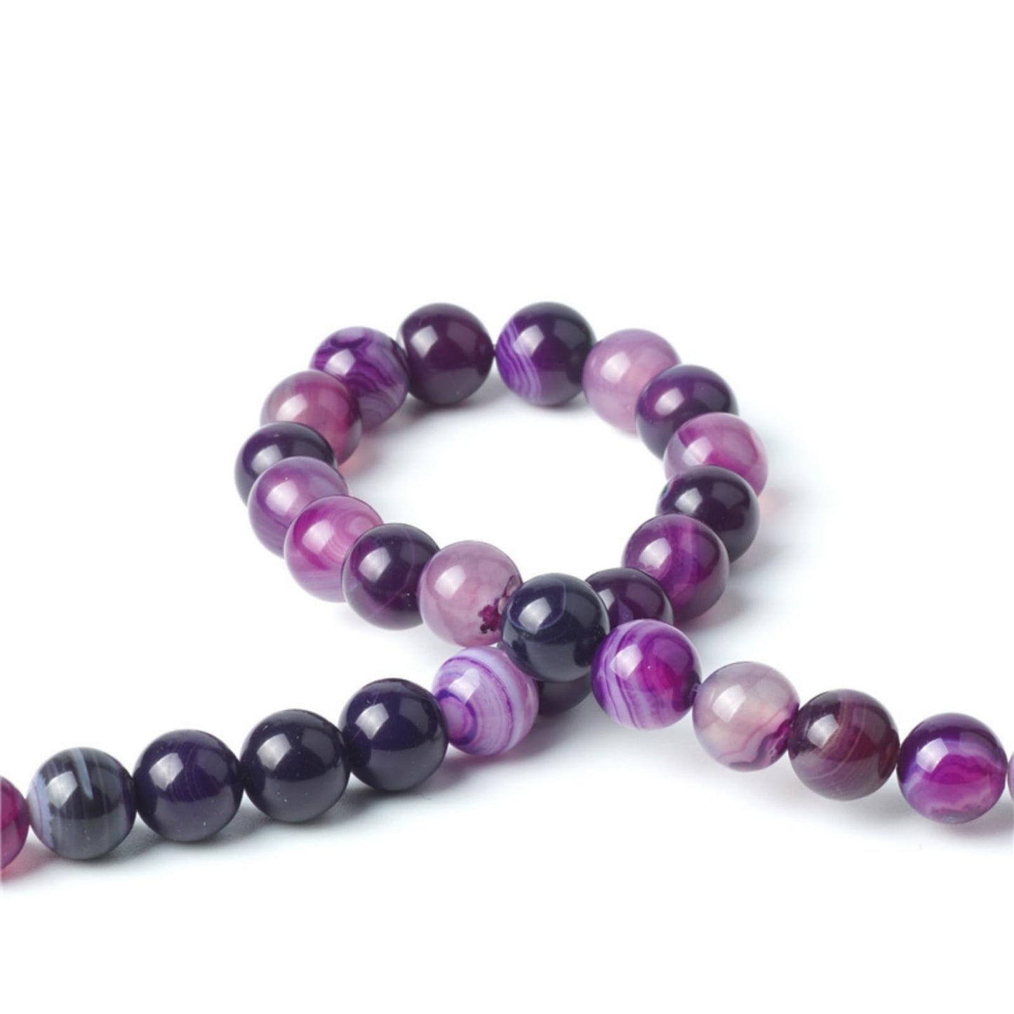 100Pcs Natural Stone 6mm Purple Striped Agate Round Loose Gemstone Energy Healing Beads Hole Size 1mm DIY Smooth Beads for Bracelet Necklace Earrings Jewelry Making
