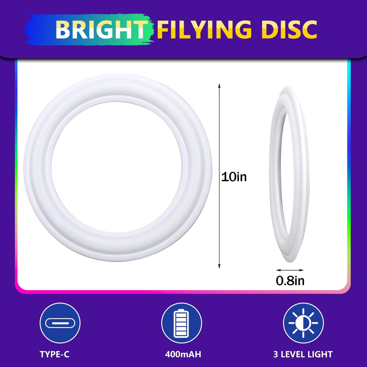 Light up Flying Ring Disc Toy for Kids Adults, 10" Large 12 Dynamic Modes Glow in The Dark Flying Ring, Led Flashing Beach Sport Disc, Outdoor Sport Activities Yard Night Camping, Toss Catch Game