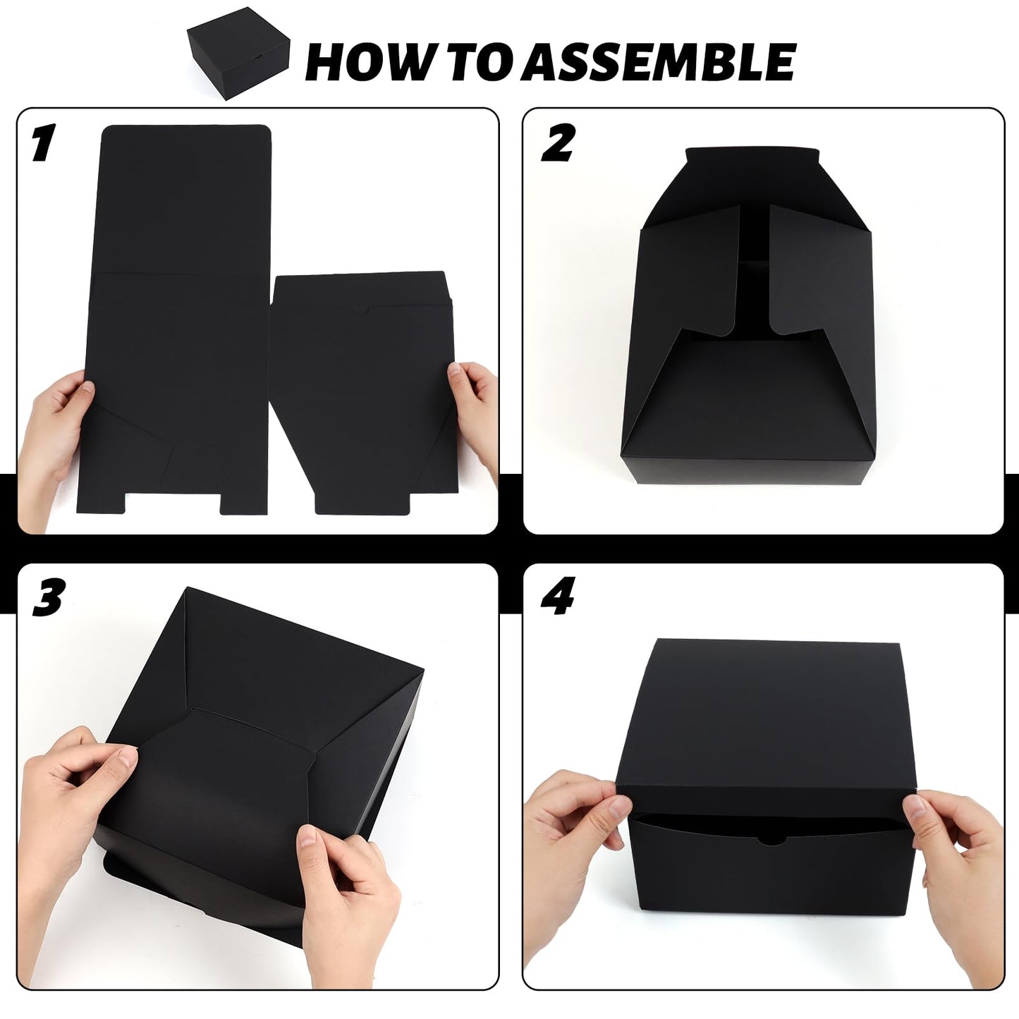 YUEFANBOX Black Gift Boxes with Lids, 8x8x4 inches, 10 Pack – Easy Assemble Bulk Boxes with Bottom Stickers for Groomsmen Proposals, Wedding Favors, Birthdays & Christmas
