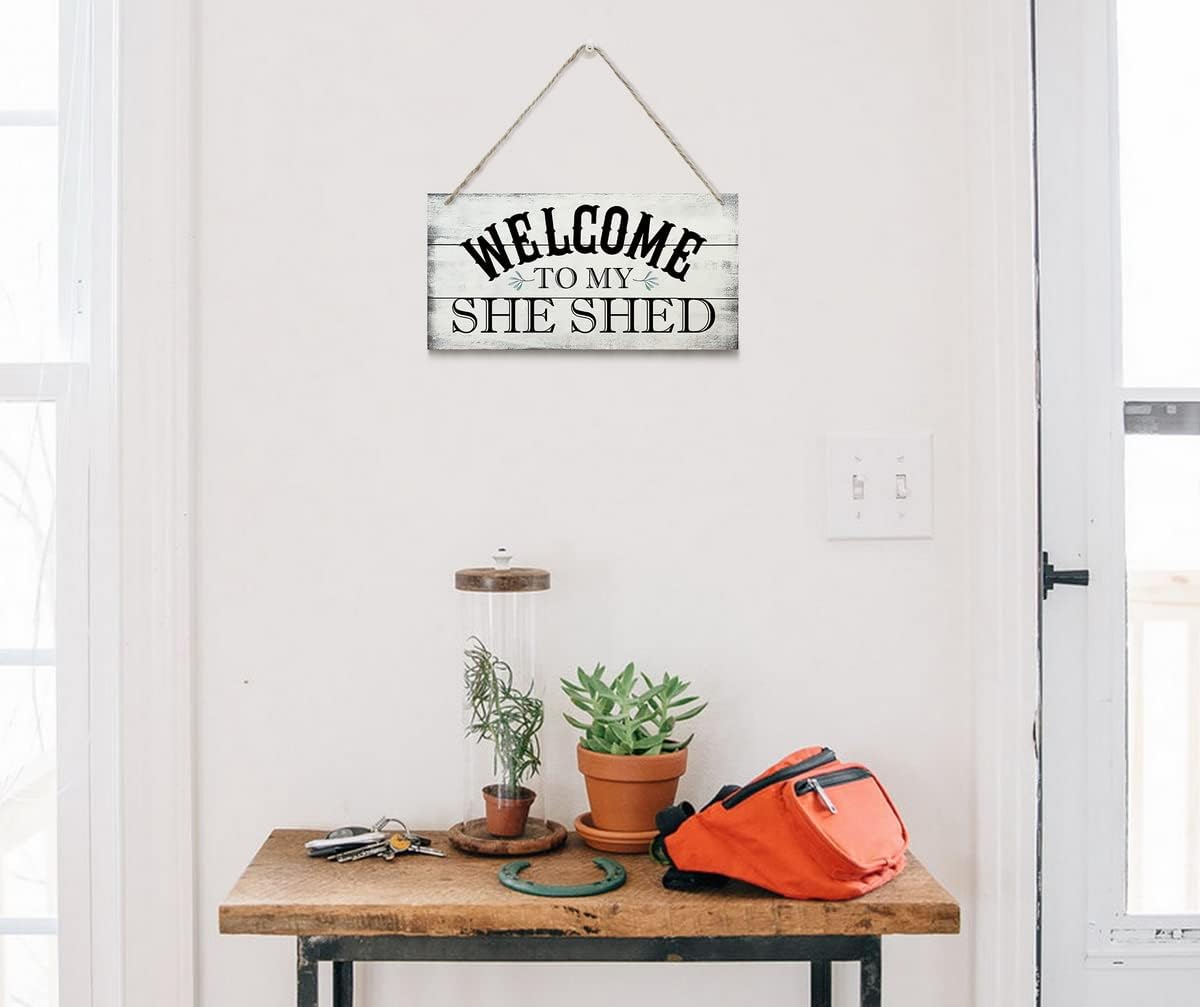 Welcome To My She Shed Decor Sign, Printed Wood Wall Art Sign, Funny Bar Signs for She Shed Room Decor, Hanging Wood Sign Home Decorative, Rustic Farmhouse Welcome Wood Sign Decor Wall Art 12x6 in