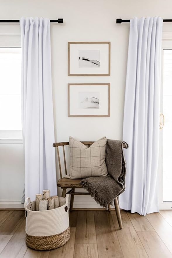 100% Blackout Shield Linen Blackout Curtains for Bedroom 72 Inches Long, Back Tab/Rod Pocket Living Room Drapes, Thermal Insulated Blackout Curtains 2 Panels Set, 50" W x 72" L, Bright White