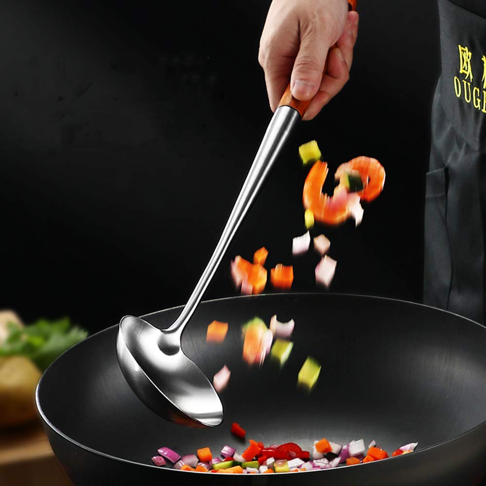 FJNATINH Wok Spatula and Ladle,Skimmer Ladle Tool Set, 17inches Spatula for Wok, 304 Stainless Steel Cooking Utensils