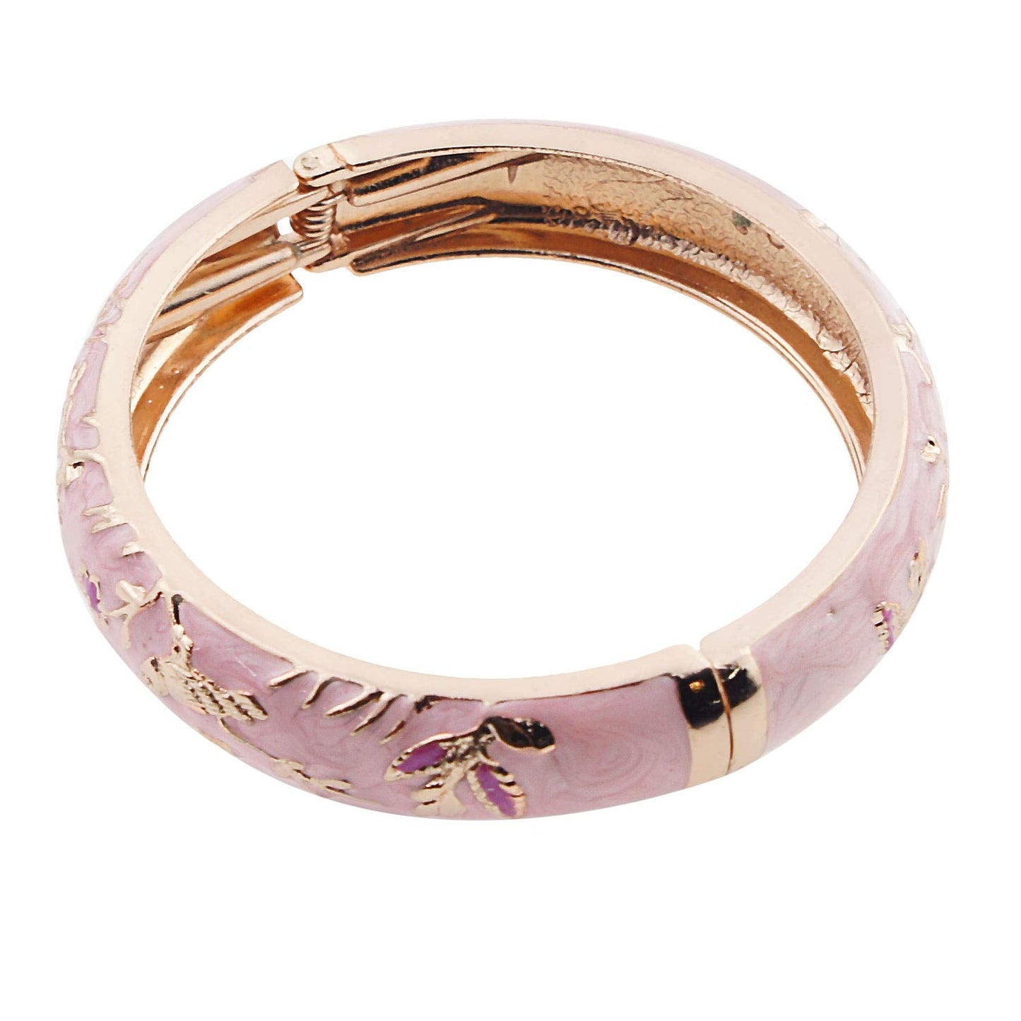 UJOY Colors Handcraft Jewelry Cloisonne Bracelet Enamel Bird Spring Hinged Womens Bangles Gifts Box 55C49 Pink