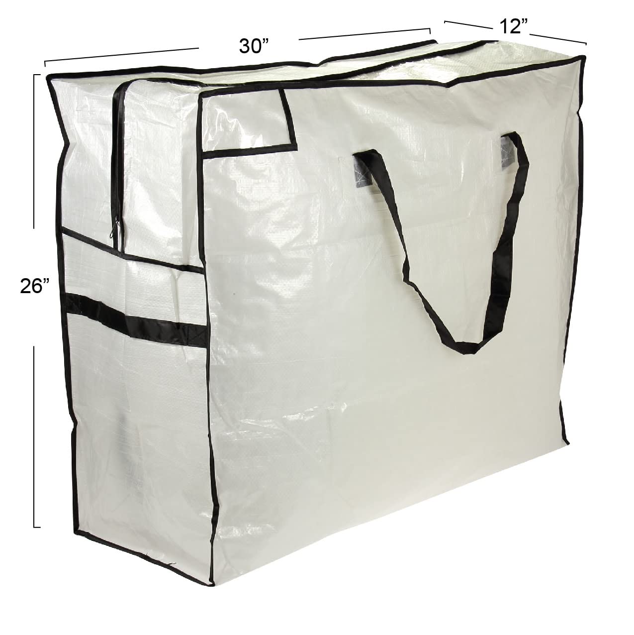 Household Essentials 2622 MightyStor Large Storage Bag with Handles | Clothing and Linen Storage Bag | White Tarp with Black Trim