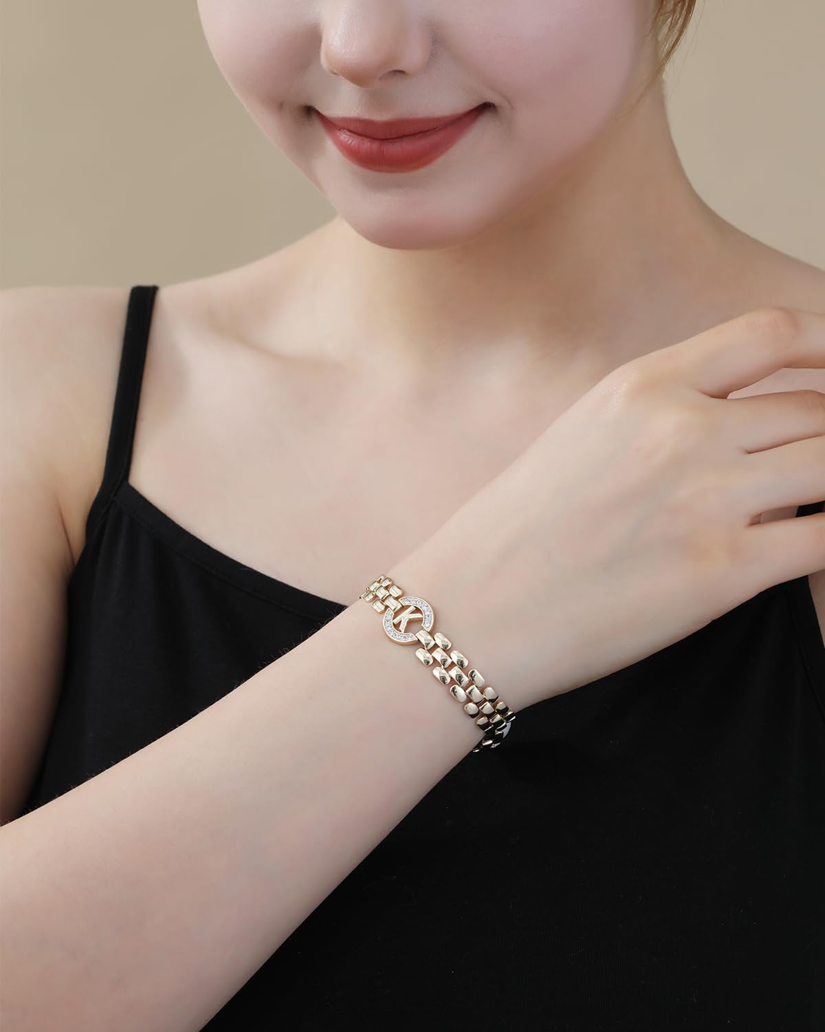 WEDDINEN Initial Bracelet - 14K Gold Plated Letter Bangle Wrist Charm Chain for Women