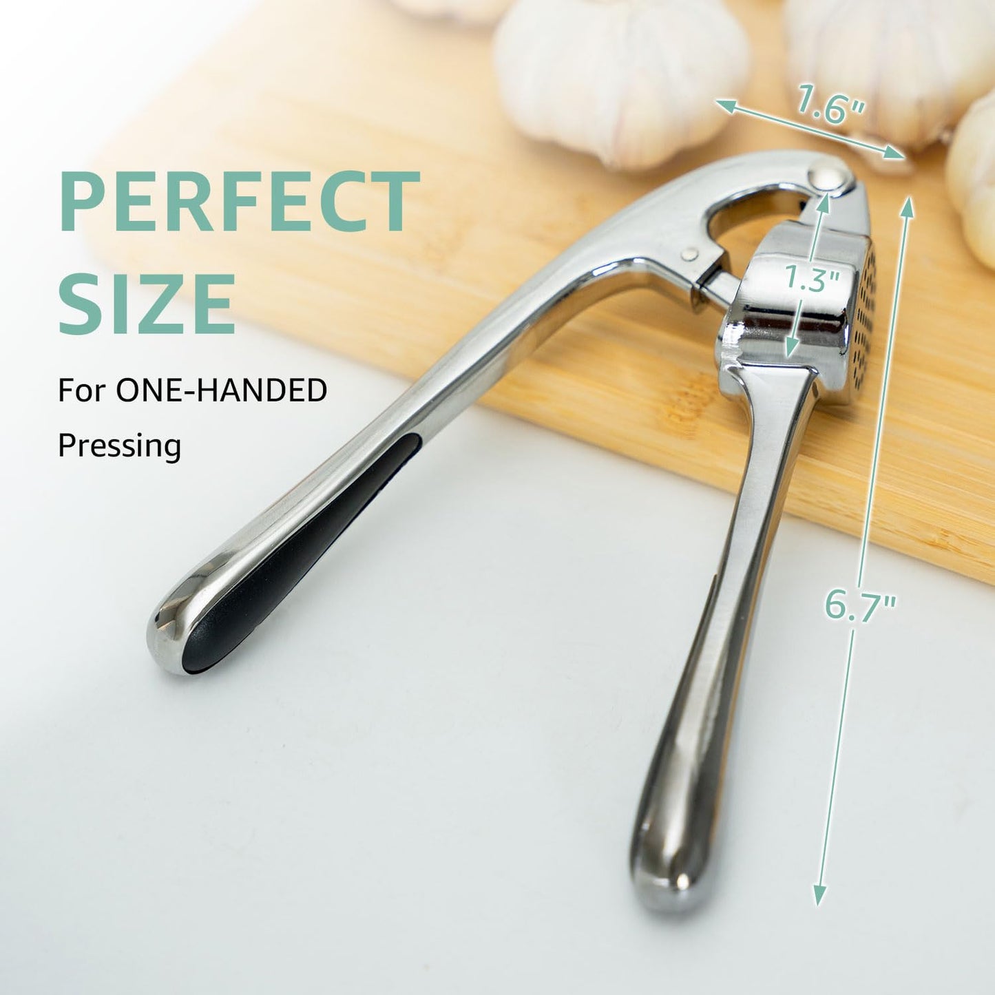 Garlic Press Crusher & Mincer – Easy Squeeze Ergonomic Handle, Heavy Duty Zinc Alloy, Dishwasher Safe, Includes Peeler & Cleaning Brush – Garlic Ginger Crusher Tool (Imperial Silver)