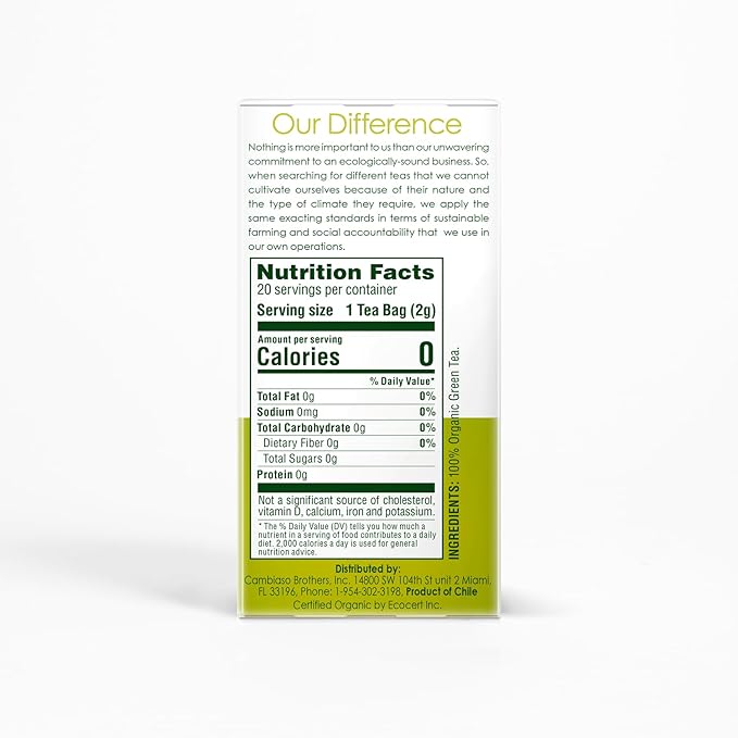 Garden of the Andes - Organic Green Tea - 6 x 20 Tea Bags (120 Total) - USDA Organic antioxidant-rich infusion - Supports digestion and smooth refreshing flavor