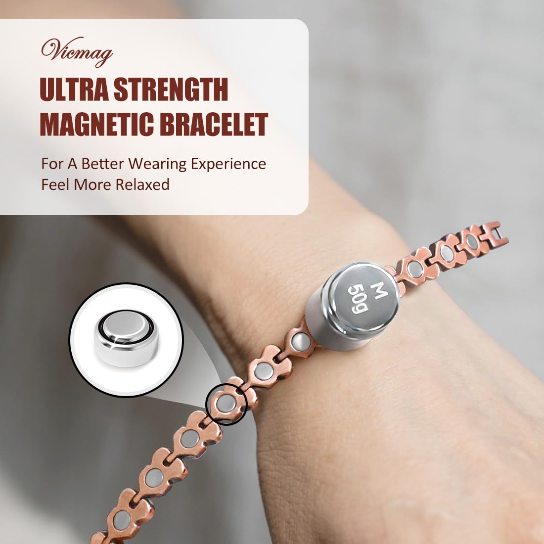 Vicmag Magnetic Copper Bracelets for Women with Natural Turquoise, 3800 Gauss Magnets Adjustable Pure Copper Bracelet & Ring