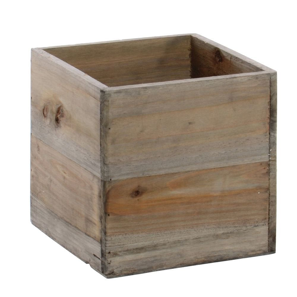 Rustic Wood Planter - 6"L x 6"W x 6"H