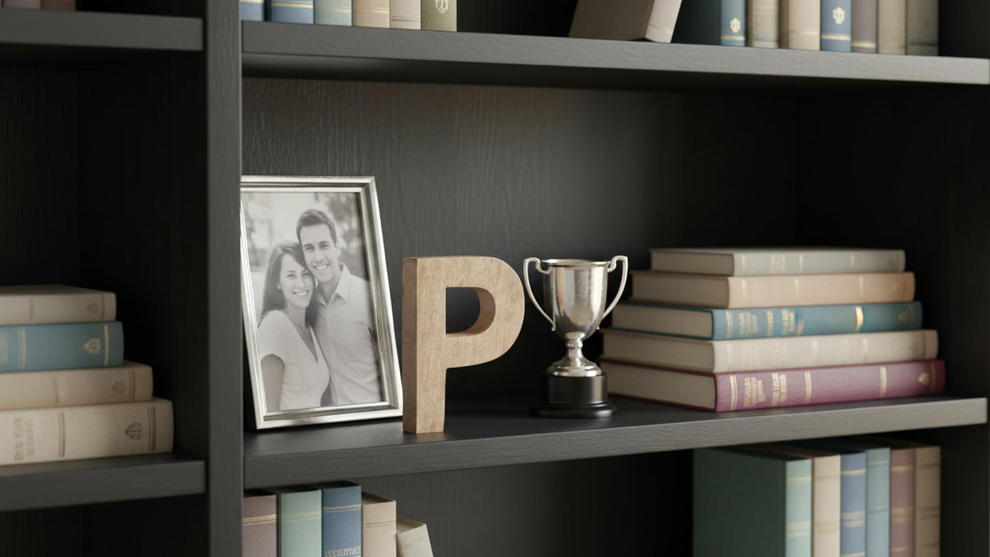 8" Decorative Solid Block Wooden Letters Alphabets Words Natural Finished Wood Freestanding Shelf or Tableware Childrens Baby Names Initials for Bedroom Wedding Birthday Party Home Decor (Letter P)