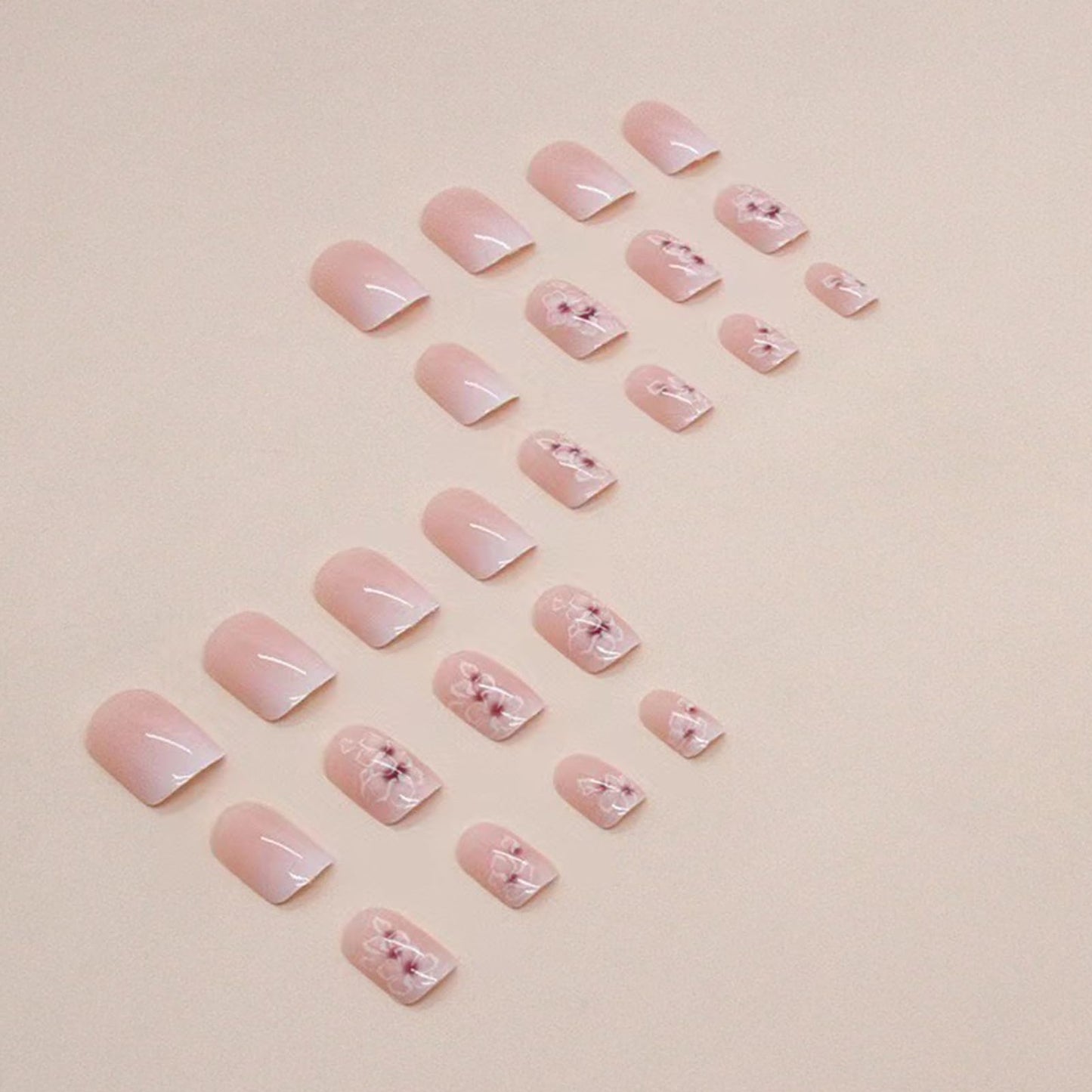 WAFOLOZE Nail Press ons,White Ombre Short Square Press on Nails Fake/False Nail with Flower Press ons Designs Gloss Acrylic Artificial Stick on Nails for Women 24Pcs