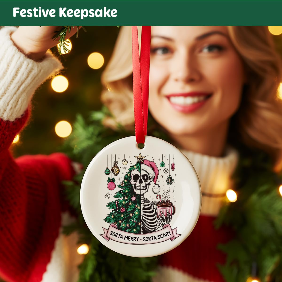 Spooky Skeleton Christmas Ornament, Sorta Merry Sorta Scary Ornament Gifts for Christmas Tree