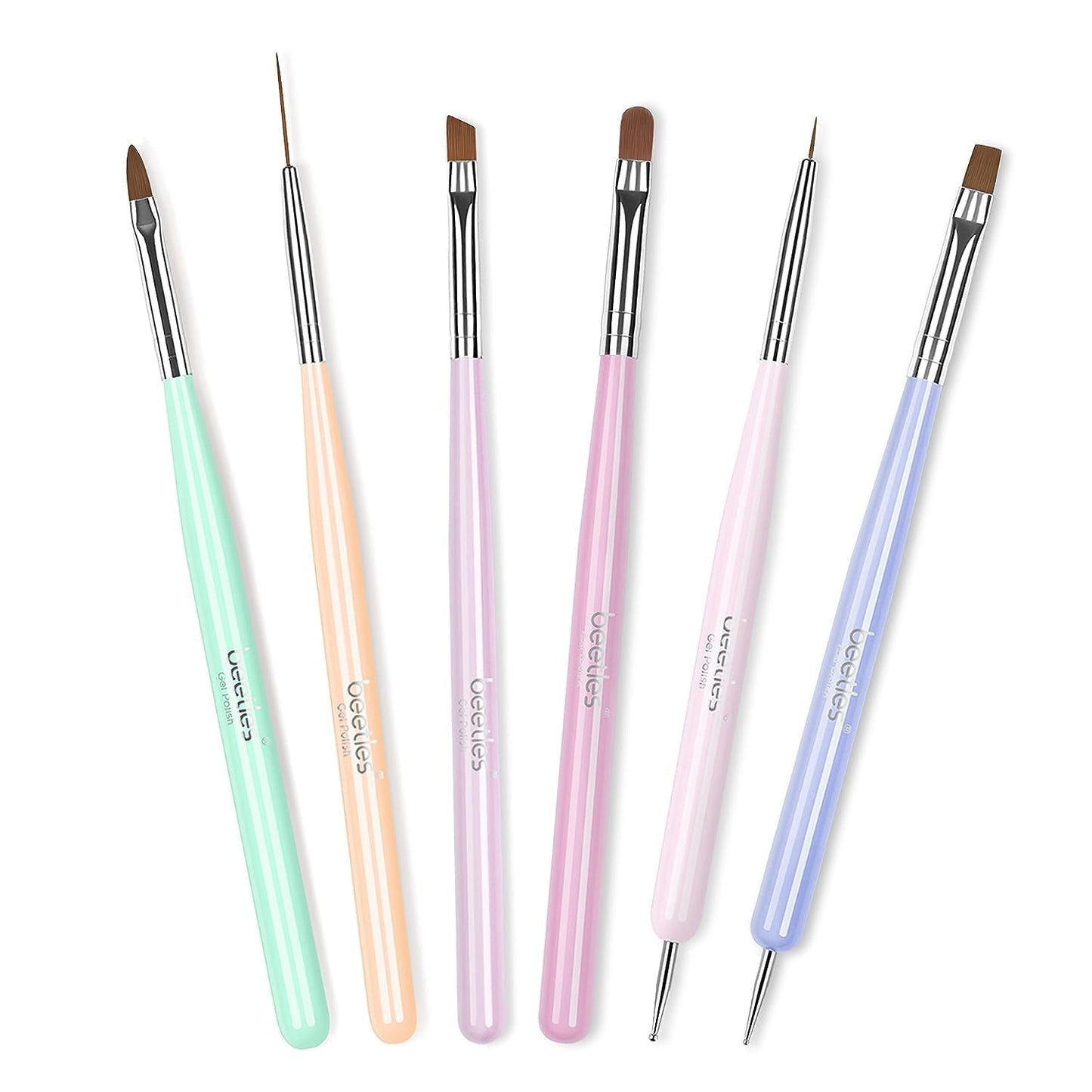 Beetles Nail Art Brushes 25pcs - Confetti Pens Daul Ended Dotting Tools & Gel Polish Nail Art Brushes, 6 Pcs Fingernail Design Pens, Wood Alloy Handle