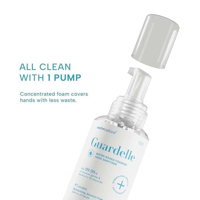 Well Before Guardelle, Alcohol-Free Foaming Hand Sanitizer - 97% Water, Non-Sticky Micro-Foam, 18 fl oz (Pack of 1)