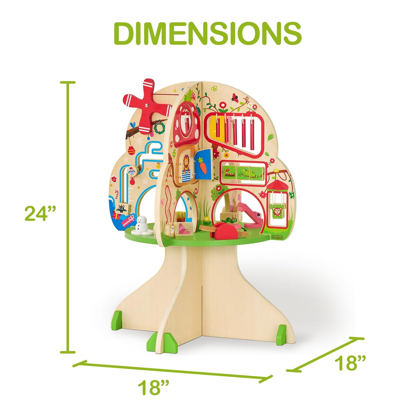Monläurd® Montessori Wooden Tree Activity Center, Sensory Table & Busy Board for Toddlers 1-3, 4-Season Learning Activity Cube for Playroom & Daycare