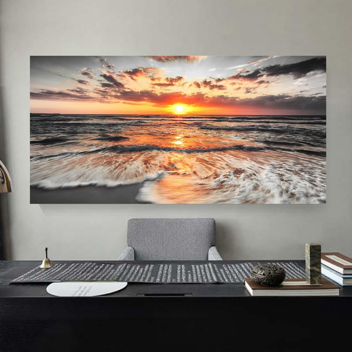 Yxbhhym-Bedroom Wall Decor Beach Wall Art Black and White Sunset Canvas Prints Art Seascape Prints Poster Ocean Room Decor Painting Large Pictures for Living Room Wall Decoration Office Décor