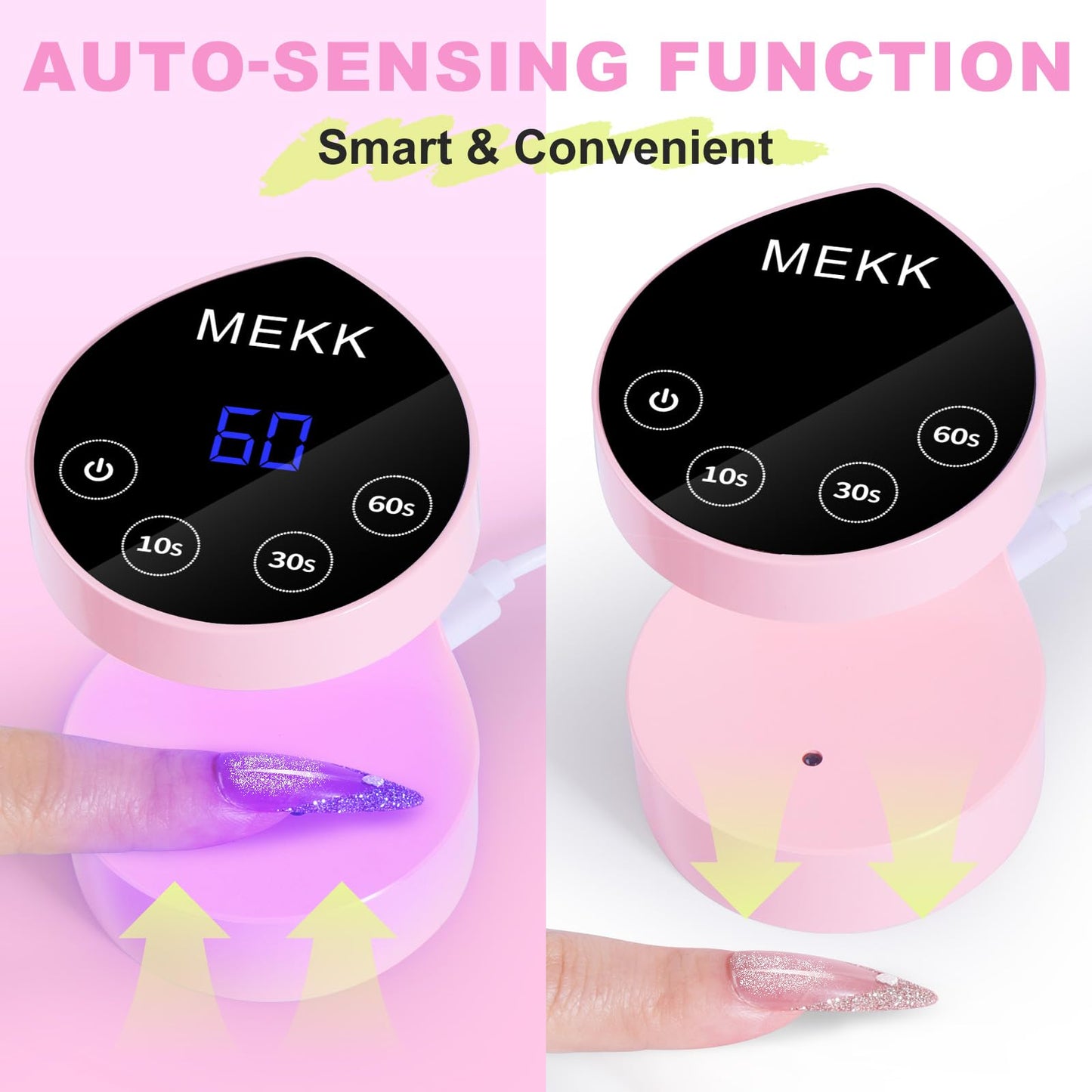MEKK Mini UV Light for Nails,Peach-Shaped Mini LED Nail Lamp with Auto-Sensor,8 Beads,4 Timer,Professional Single Finger UV Light for Gel Nails Small Gel Nail Lights for Travel & Home Use-Pink