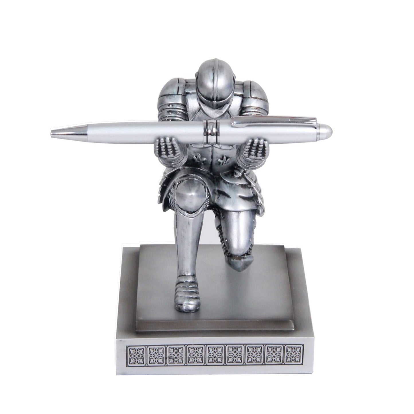 Amoysanli Knight Pen Holder Desk Organizers and Accessories Desk Decor Resin Pen Holder as Gift with a Cool Pen for Office and Home (Silver)
