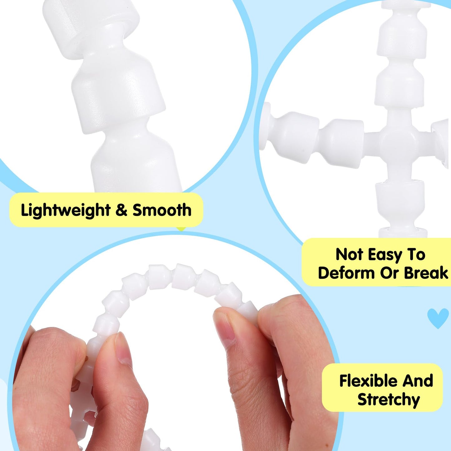 TEHAUX Doll Armature Set with X Y Connectors, Adjustable Ball Socket Joints for Stuffed Animal Bear Dolls Making, Moveable Plastic Body Figure Frame for DIY Craft (White)