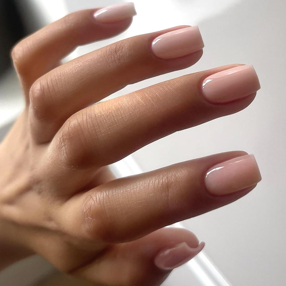 Nude Pink Press on Nails Short Square, Fake Nails Glue on Short Square Nails Press ons, Soft Gel Glue on Nails Stick on Nails for Women Thick Reusable Solid Color Acrylic Nails 24pcs