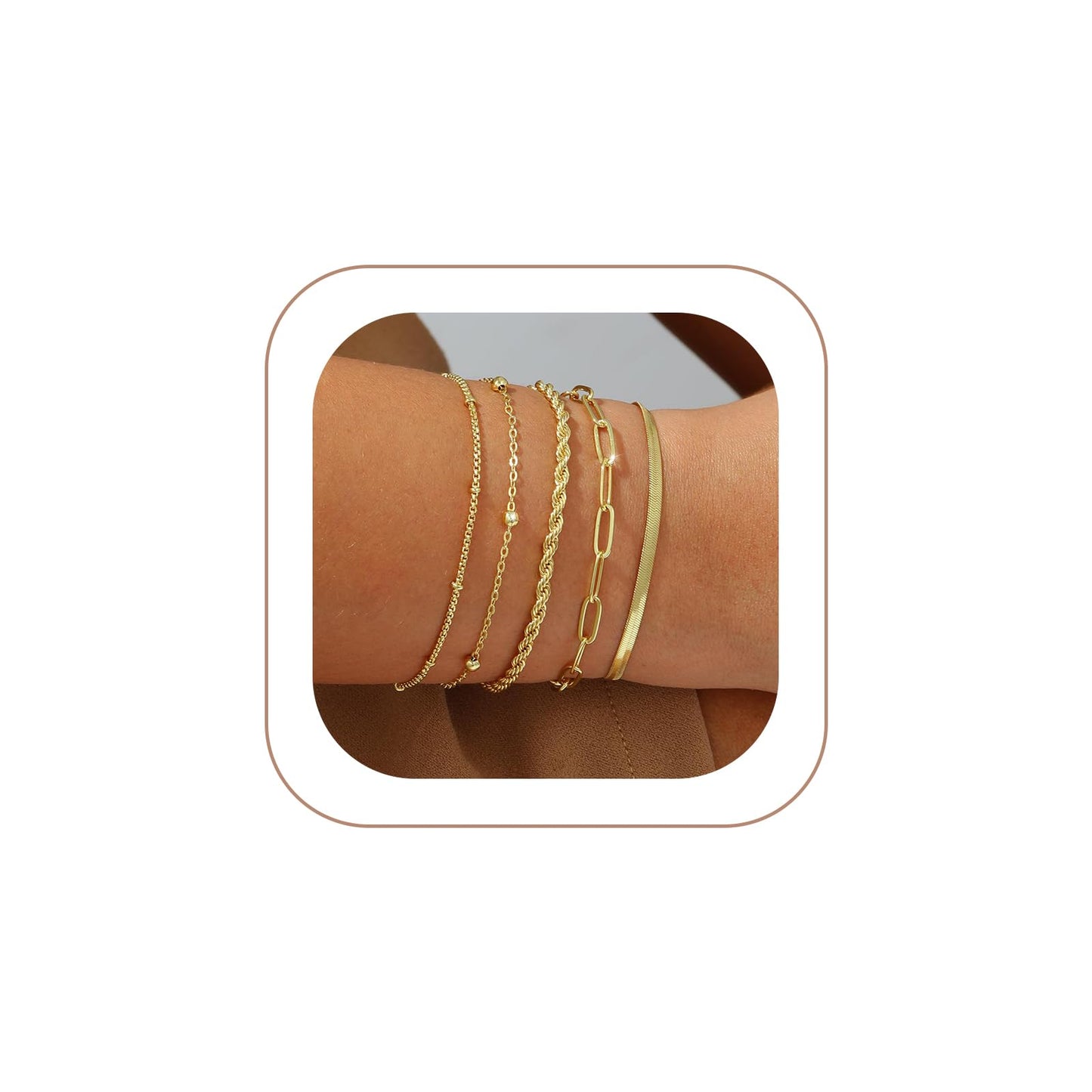 VIROMY Gold Bracelets for Women Waterproof,14K Gold Plated Layered Stackable Bracelet Adjustable Size Jewelry Sets Gifts 5PCS