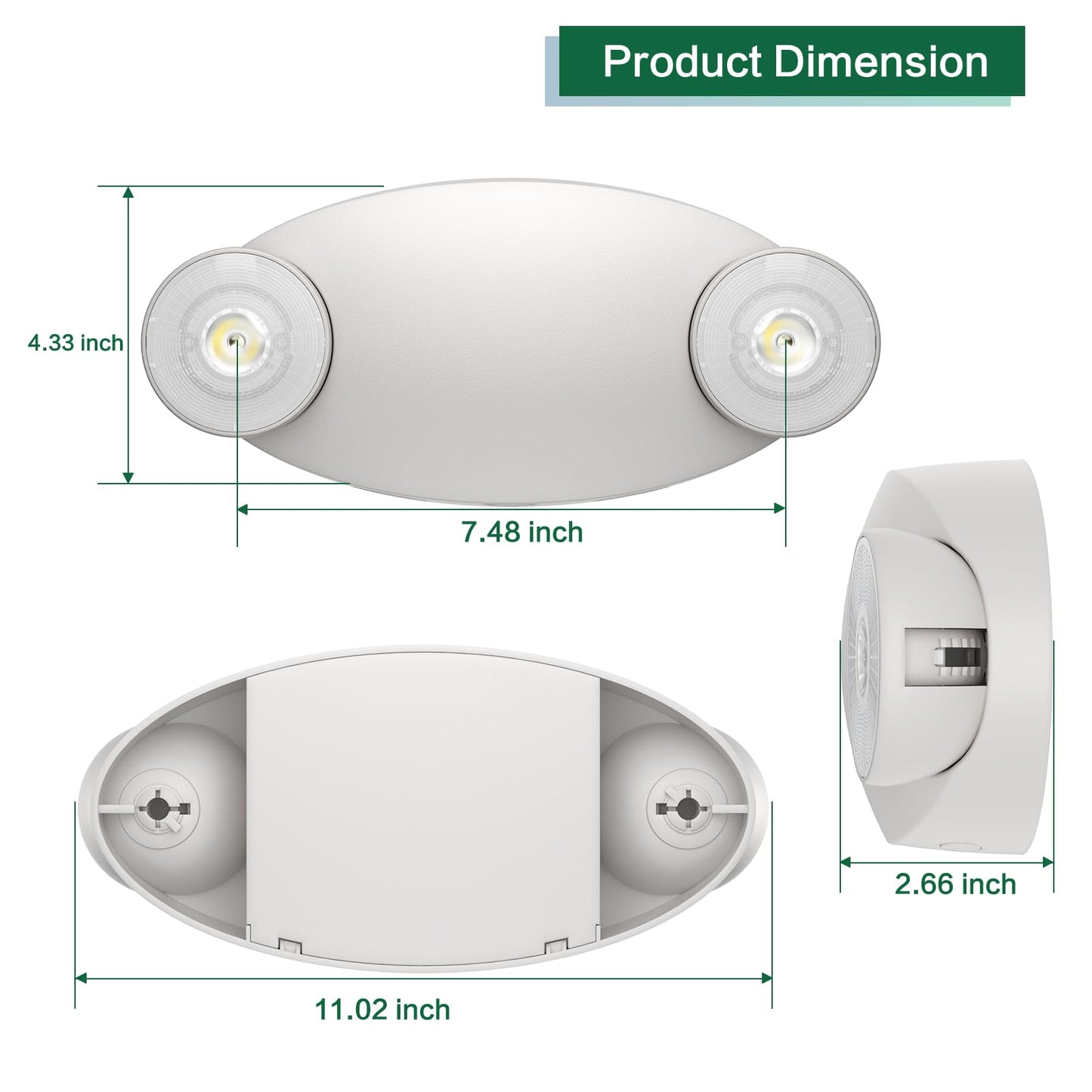 EXITLUX 2 Packs Emergency Lights for Business, Hard Wired, LED Emergency Lights with Battery Backup, 2 Heads Adjustable Commercial Exit Lighting Fixtures, UL 924 Certified, 120/277VC.