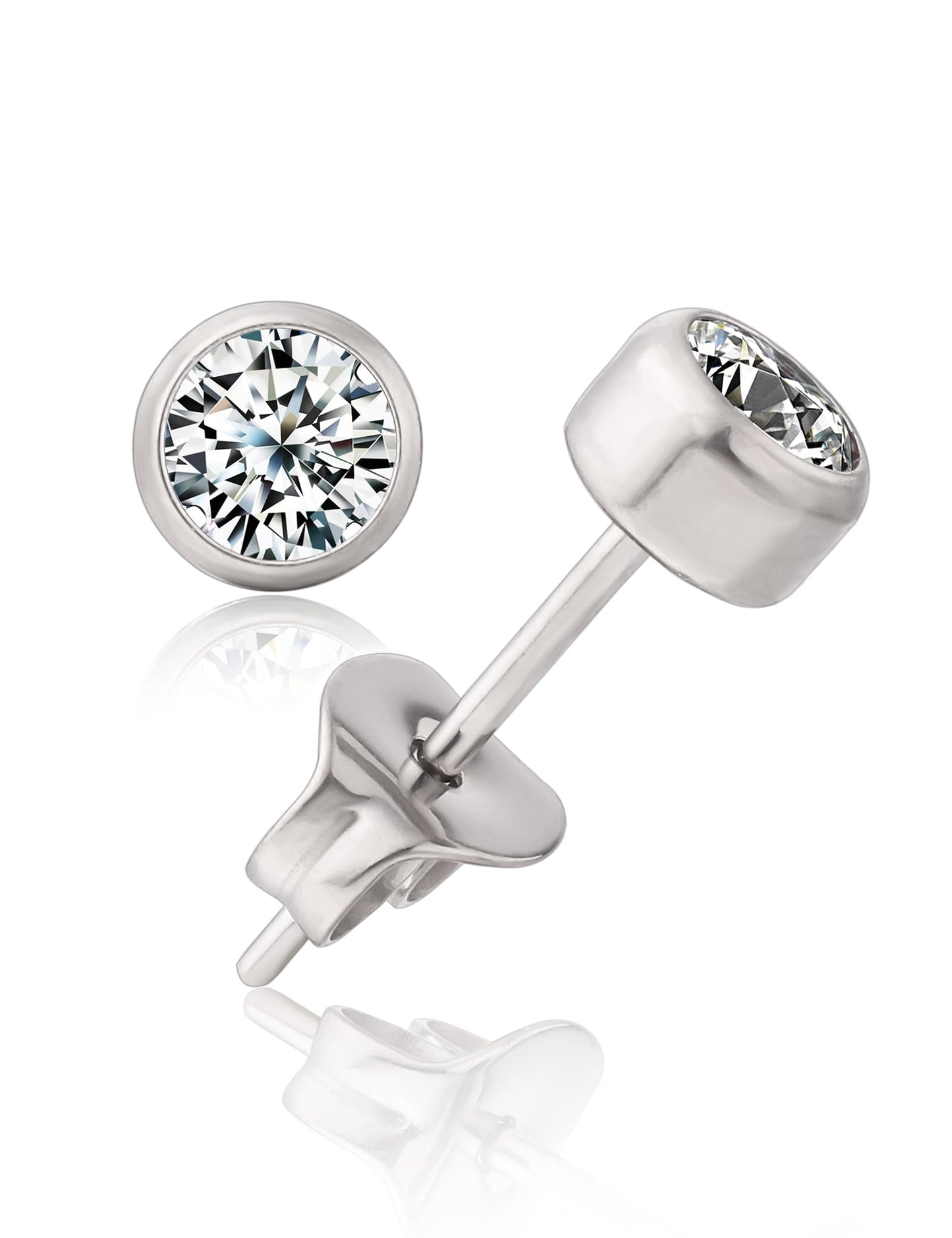 Limerencia Titanium Stud Earrings, Hypoallergenic, Cubic Zirconia, Round, Bright/Princess-Cut, Square/Ball, 5mm, Butterfly Clasp, for Women and Men