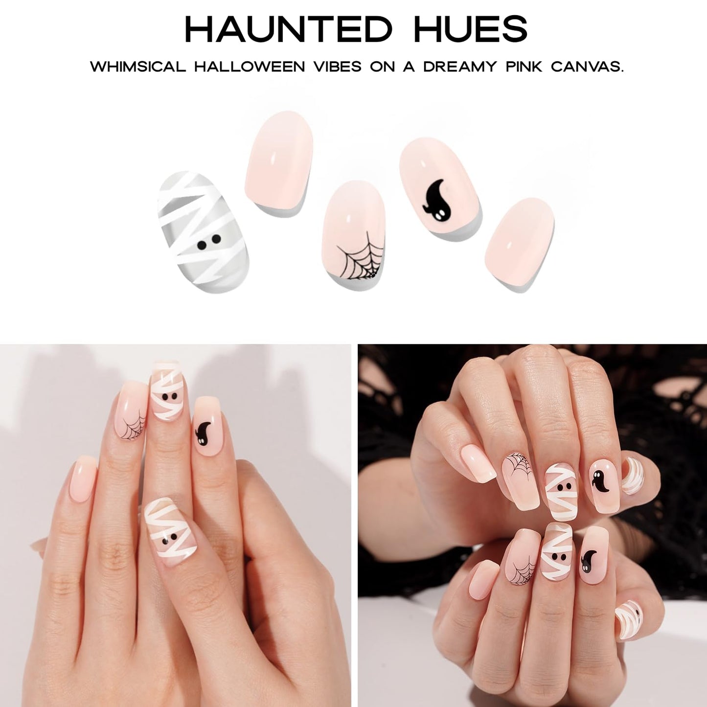 Adora Couture Semi Cured Gel Nail Strips with 20 Pieces - UV Gel Stickers, Manicure Kit, Easy Application Wraps Includes Prep Pads, Nail File, Wooden Stick - UV Light Required (Haunted Hues)