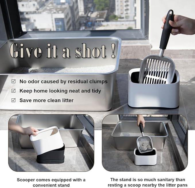 Epargnaro Heavy Duty Cat Litter Scoop with Holder - All Metal Cat Litter Scooper with Holder - Speed Sifter Litter Box Scooper Captures All Clumps - Aluminum Cats Litter Scooper