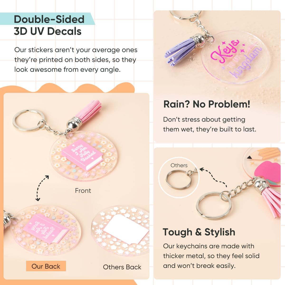 YOPPIX 140 PCS Acrylic Keychain Blank Set, Book Double-Sided UV DTF Stickers Acrylic Keychain Making Kits for Vinyl DIY Craft Project
