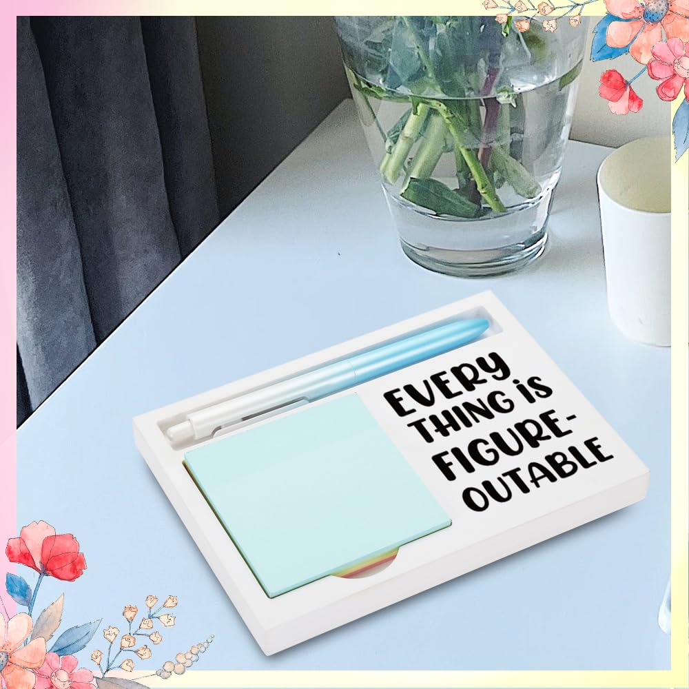 Inspirational Gift for Coworker or Student, Motivational Desk Decor with Positive Quote, Wooden Sticky Note Holder with “Everything is Figureoutable”, 16.5 x 12 x 1.5 cm,XXW7