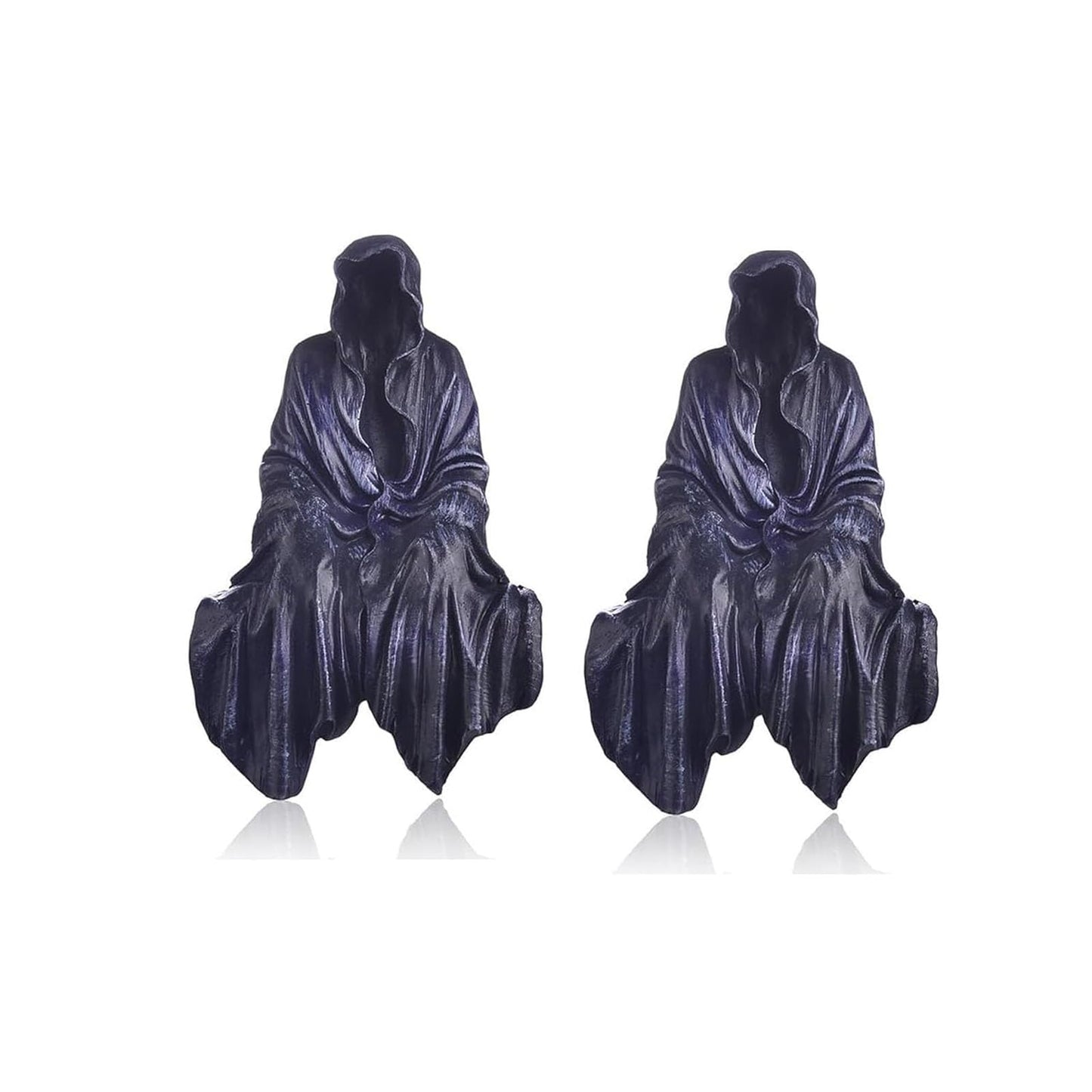 Grim Reaper Statue, Resin Gothic Throne Suriel Statue, Goth Acotar Bookshelf Decor Figurine Fantasy, Small Black Ghost Shelves Figure for Halloween Home Garden Sculpture (Death Sculpture 2PC)