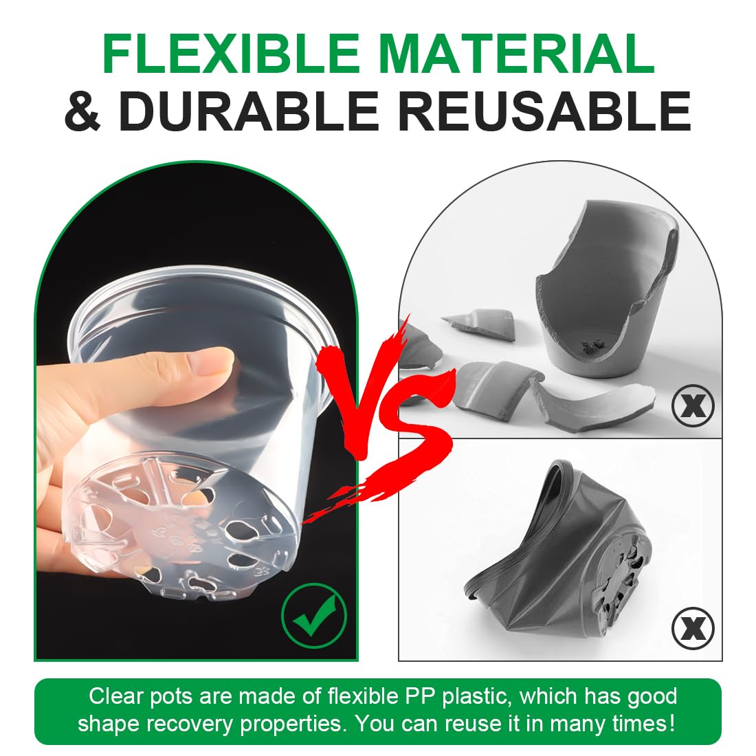 RooTrimmer 100 Pack 4 Inch Clear Plant pots with Drainage Holes, Transparent Nursery Seeding Pots, Flexile Seeds Starter Pots, Seeds Germination (4Inch,100P,Clear)
