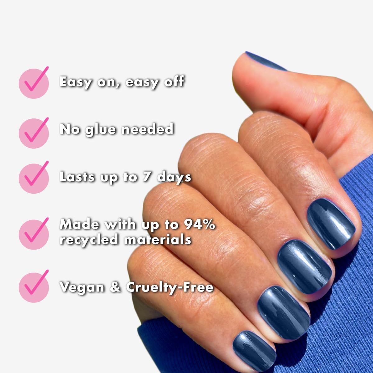 Olive & June Effects Super Stick Mani Press On Nails | No Glue Needed | 32 Tab Nails, 16 Sizes | Non-Toxic Easy On-Off Non-Damaging Real Look | 7-Day Wear | Extra Short, Squoval | Suited Chrome