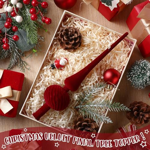 Sumind 11" Christmas Finial Tree Topper Vintage Red Velvet Ornament