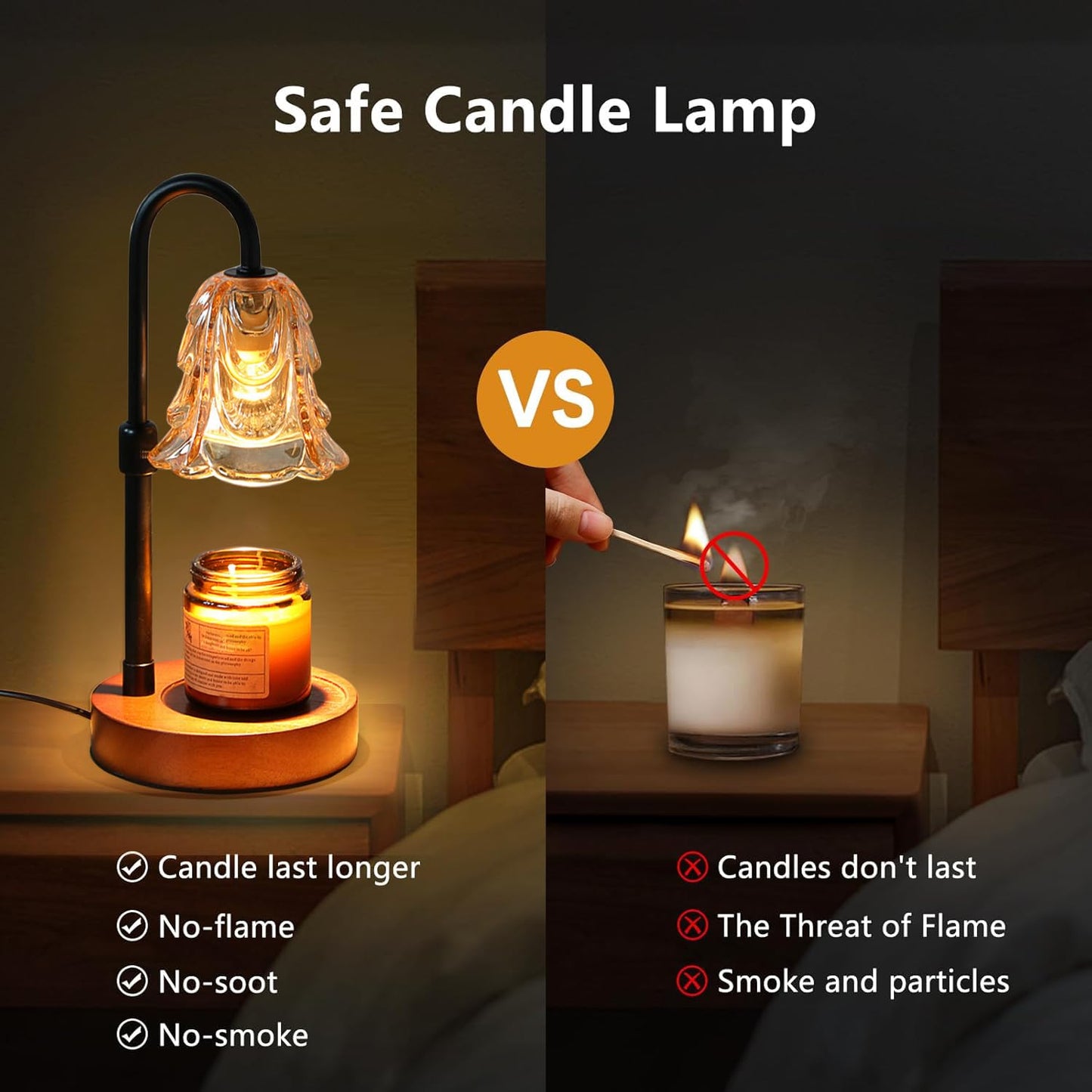 ANFOOS Candle Warmer Lamp with Timer and Dimmer, Flower Glass Shade Adjustable Height Flameless Wax Melt Warmer for Home Office Decor, 4 Brightness Mood Lighting, Includes 2 GU10 Bulbs