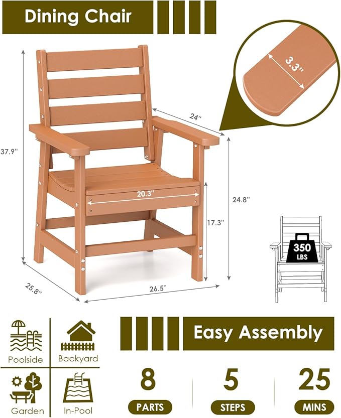 GREENVINES Outdoor Dining Chairs Set of 2 | HDPE | Patio Chair | All-Weather | Teak